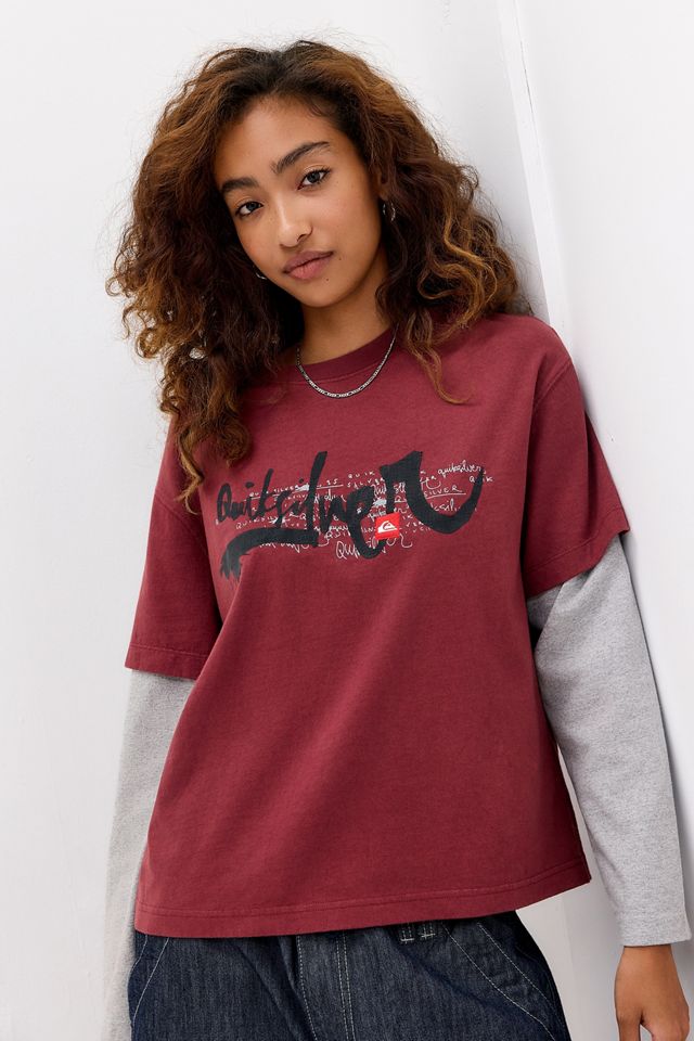 Quiksilver UO Exclusive Burgundy Double-Layer Graphic Tee #2
