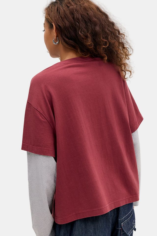 Quiksilver UO Exclusive Burgundy Double-Layer Graphic Tee #3