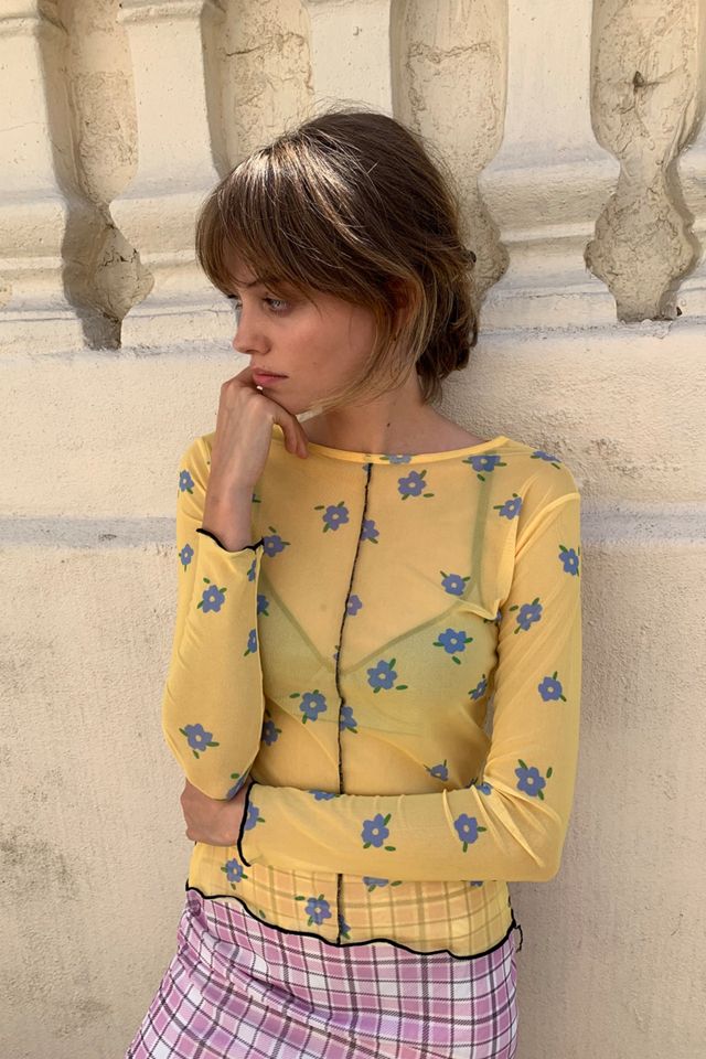 Daisy Street Floral Contrast Seam Long-Sleeve Top #1