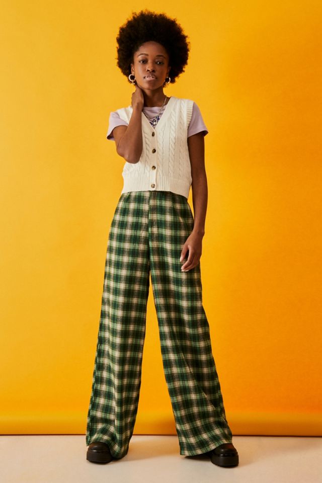 Check wide leg outlet pants