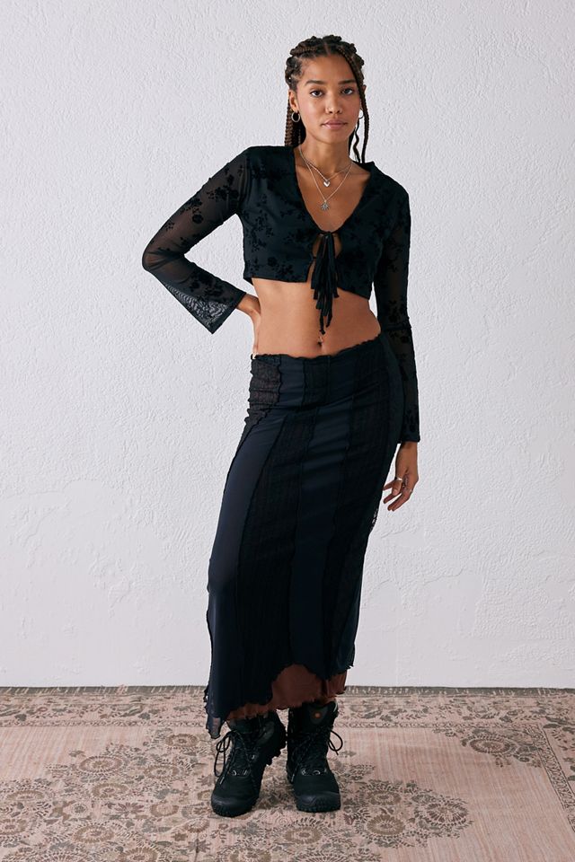 Daisy Street Flocked Mesh Tie-Front Top #1