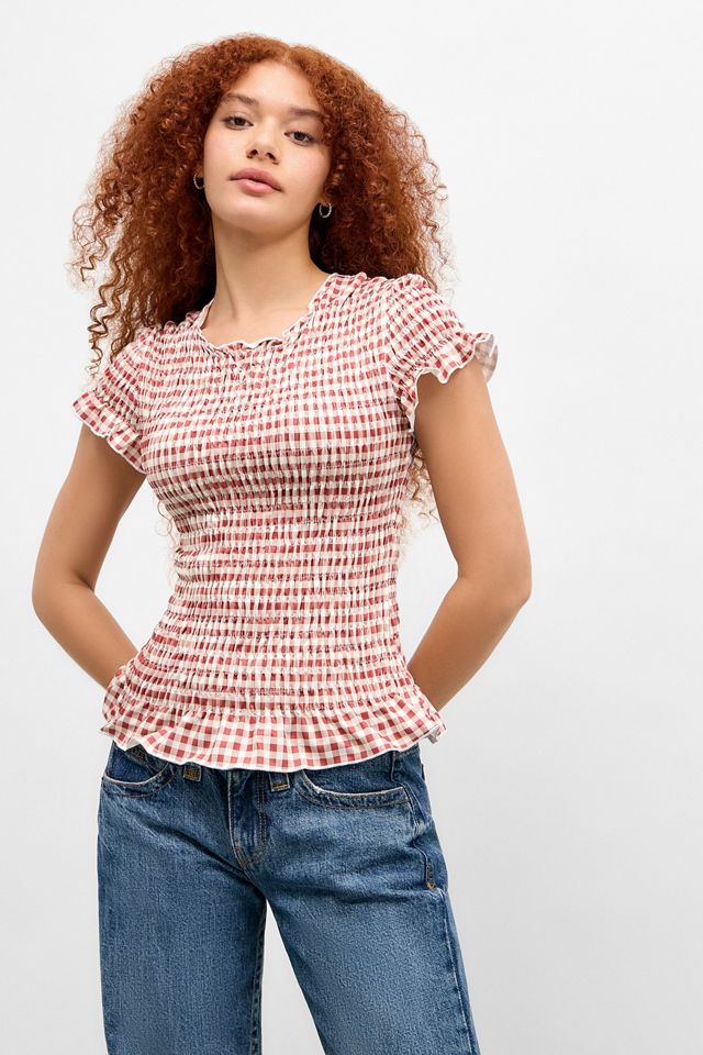 Daisy Street Gingham Shirred Top #1