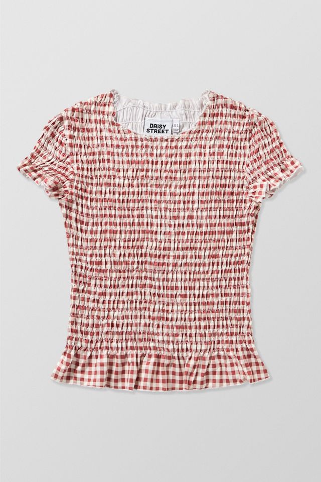 Daisy Street Gingham Shirred Top #7
