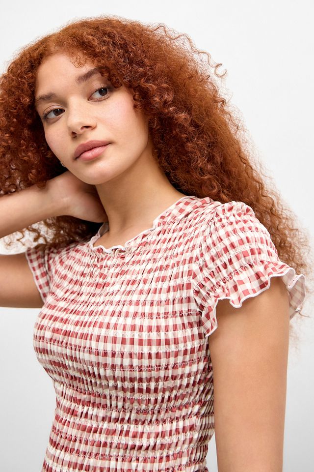 Daisy Street Gingham Shirred Top #3