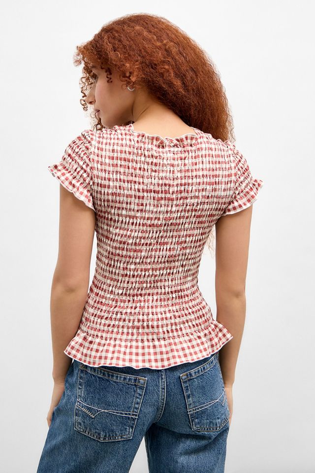 Daisy Street Gingham Shirred Top #4