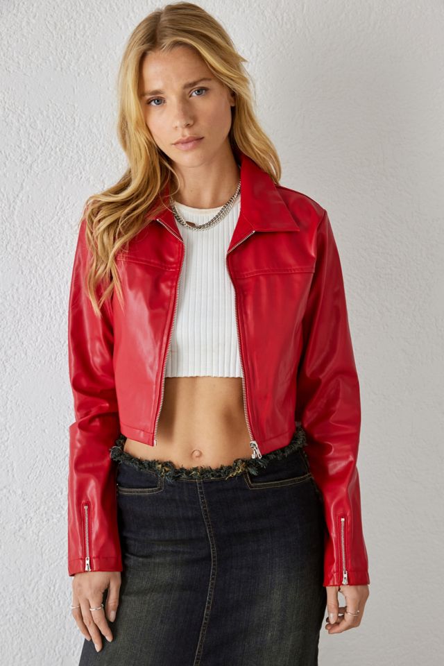 Cropped shop pu jacket