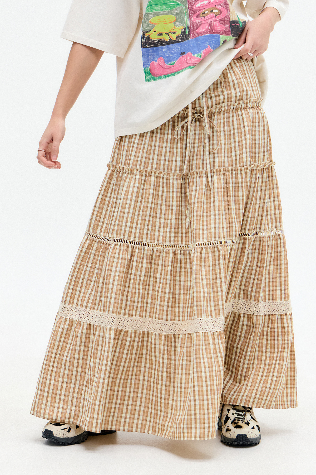 Daisy Street Brown Gingham Maxi Skirt