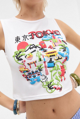 Daisy Street UO Exclusive Tokyo Souvenir Tank Top - White XS at Urban Outfitters
