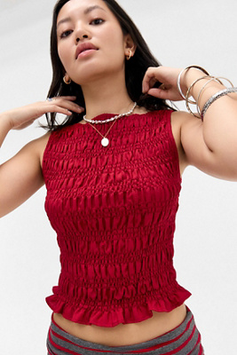 Daisy Street UO Exclusive Red Shirred Sleeveless Top Product Page