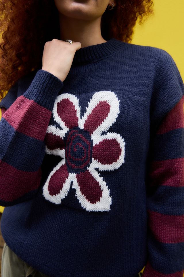 Maglione in maglia a righe blu navy e bordeaux Daisy Street #1