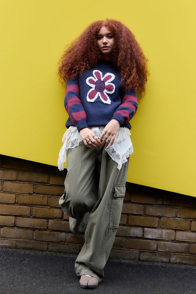 Maglione in maglia a righe blu navy e bordeaux Daisy Street #2