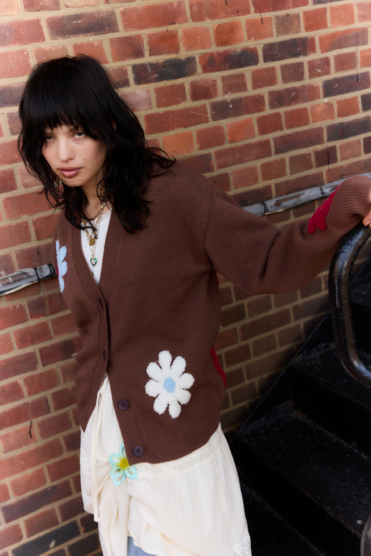 Daisy Street UO Exclusive Tufted Flower Knit Cardigan