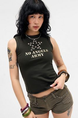 Daisy Street Khaki No Angels Stud Tank Top