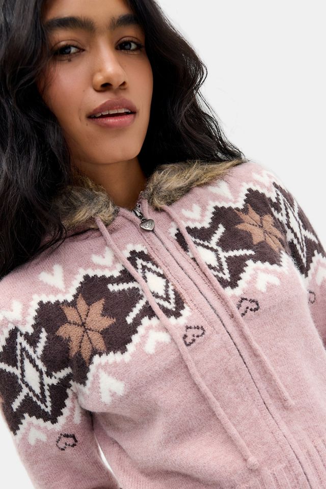 Daisy Street Lottie Faux Fur Trim Knit Hoodie #1