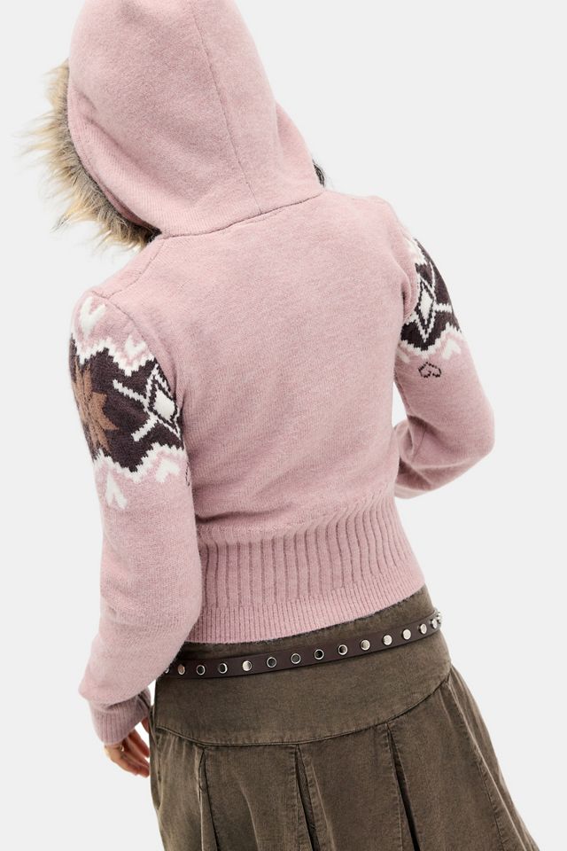 Daisy Street Lottie Faux Fur Trim Knit Hoodie #3