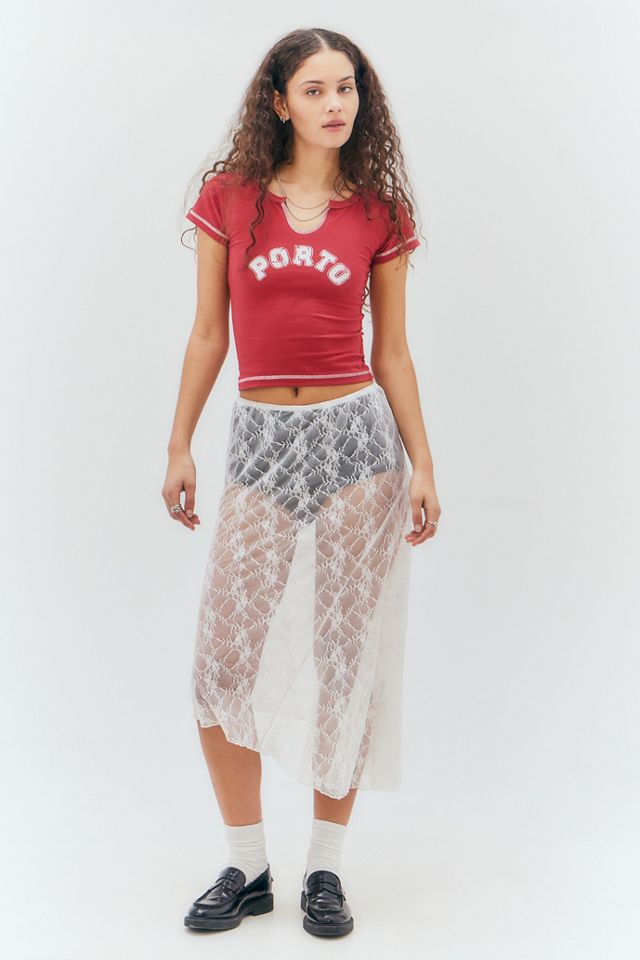 Daisy Street Asymmetric Lace Midi Skirt #1