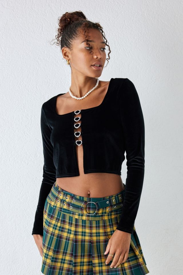 Daisy Street Diamante Heart Velvet Crop Top | Urban Outfitters UK