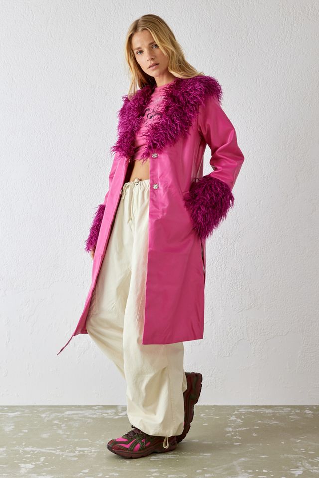 Daisy Street Pink PU & Faux Fur Coat #1