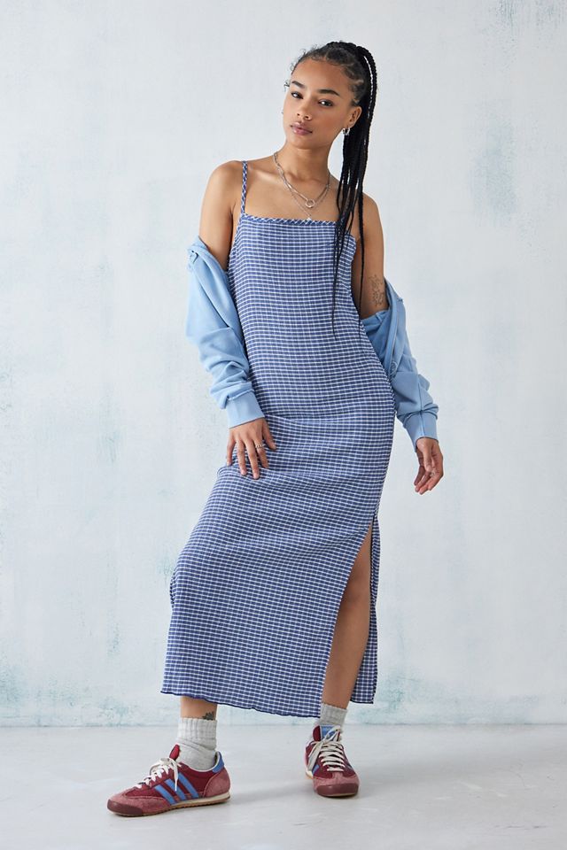 Daisy Street Blue Crinkle Check Maxi Cami Dress | Urban Outfitters UK
