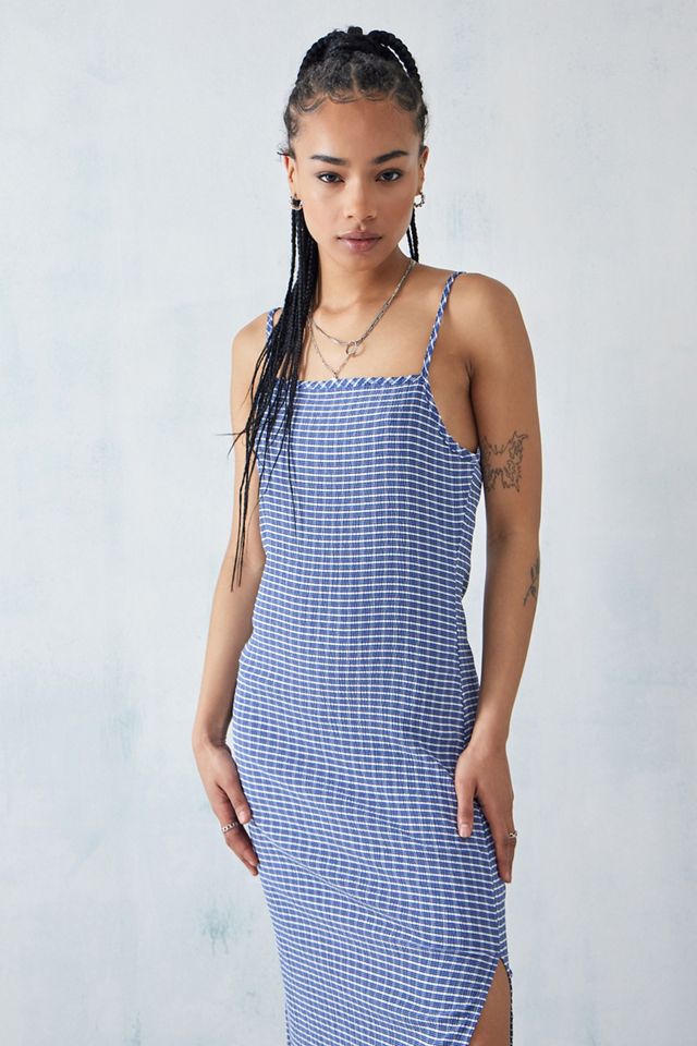 Daisy Street Blue Crinkle Check Maxi Cami Dress | Urban Outfitters UK