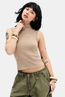 Daisy Street Camiseta sin Mangas de Cuello Alto con Detalles de Ojales