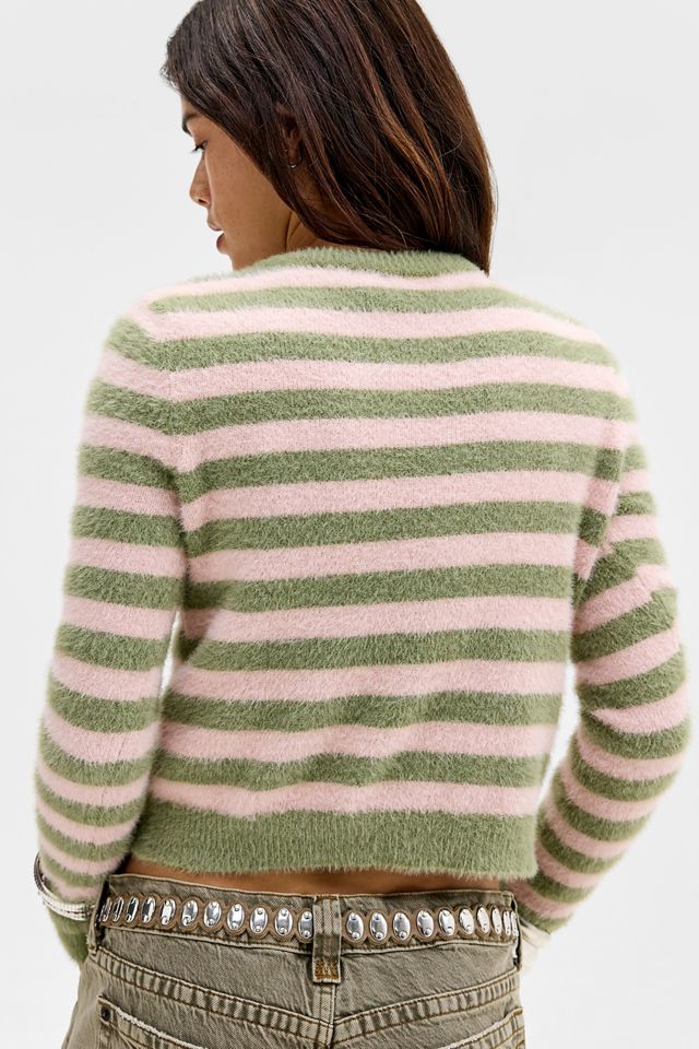 Daisy Street Grün & Pink Flauschige Streifen Strickjacke #3