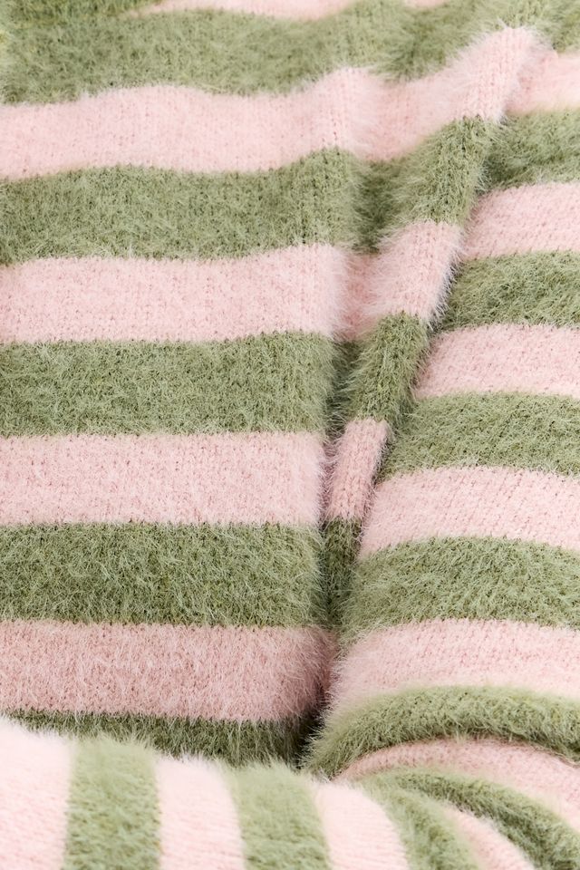 Daisy Street Grün & Pink Flauschige Streifen Strickjacke #4