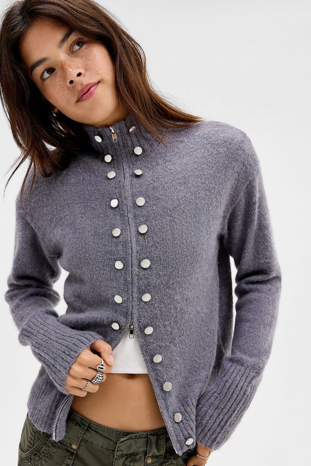Daisy Street Charcoal Zip-Through Knit Jumper #2