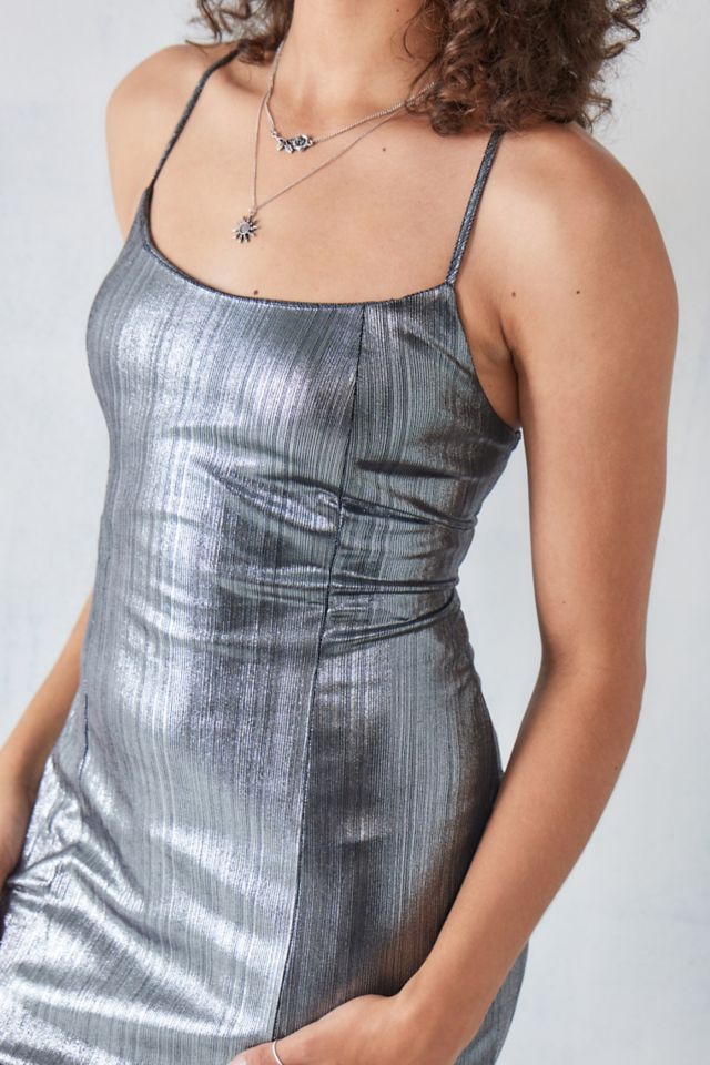 Daisy Street Silver Metallic Tie-Back Cami Dress