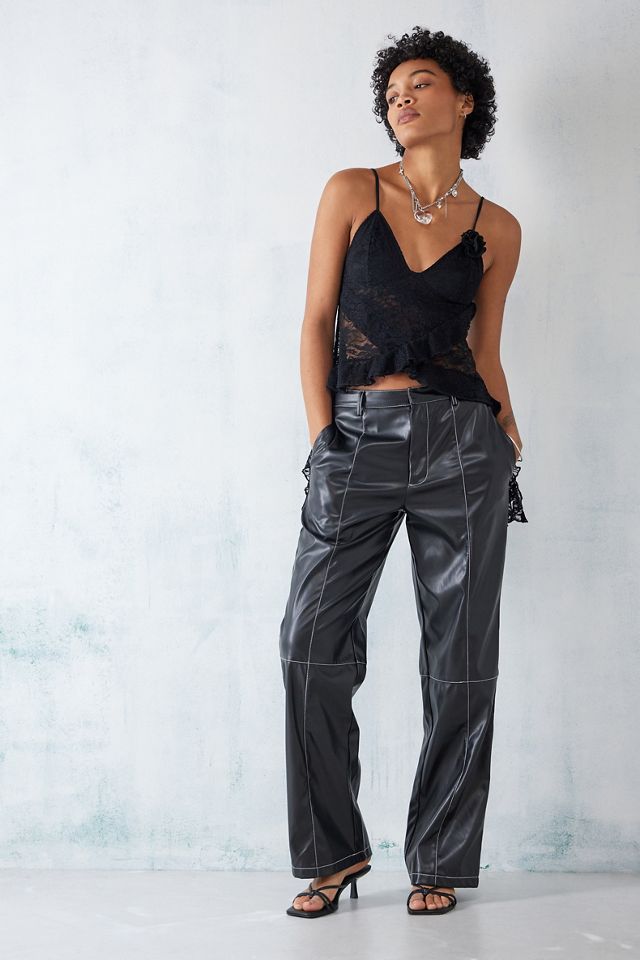 Daisy Street - Pantalon à surpiqûres contrastées en PU #1