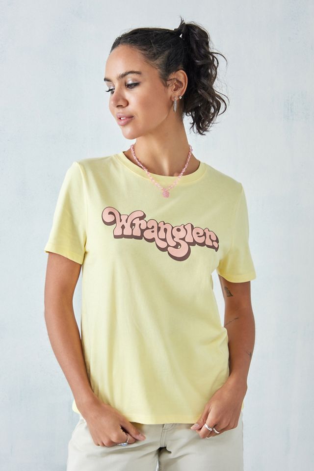 Wrangler Pale Banana Logo TShirt Urban Outfitters UK