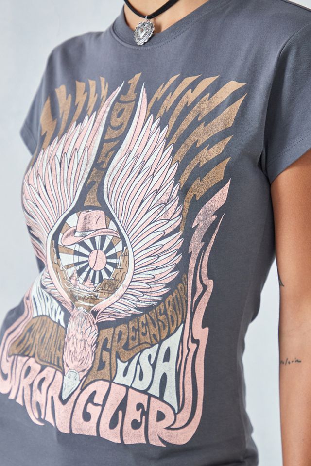 Wrangler Washed Black Shrunken Band T-Shirt | Urban Outfitters UK
