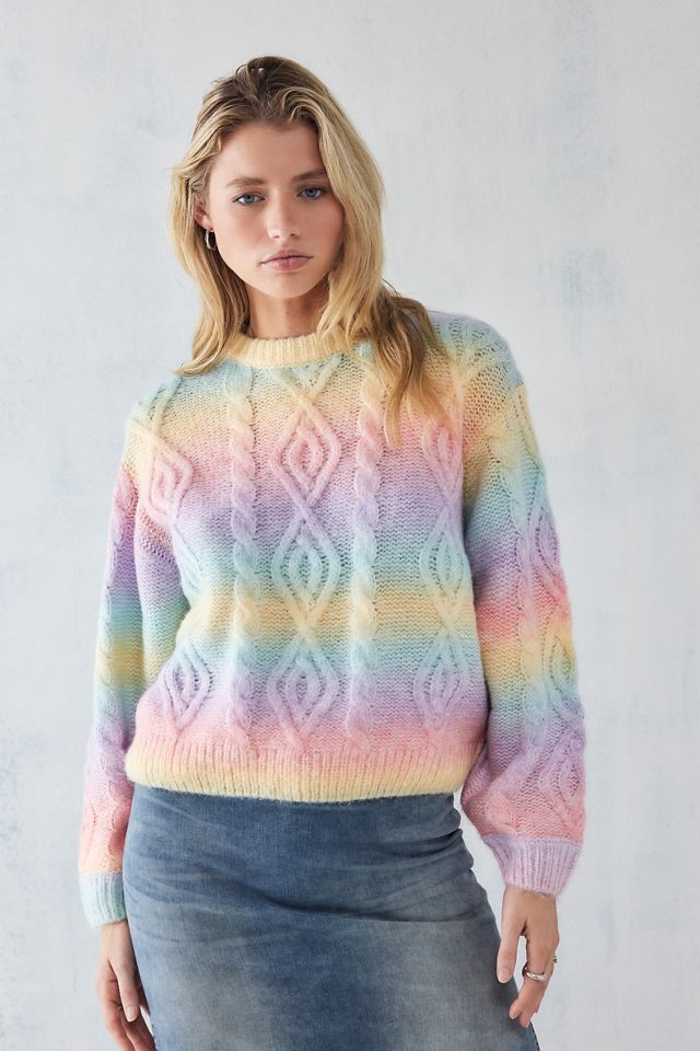 Wrangler Pastel Rainbow Cable Knit Jumper Urban Outfitters UK