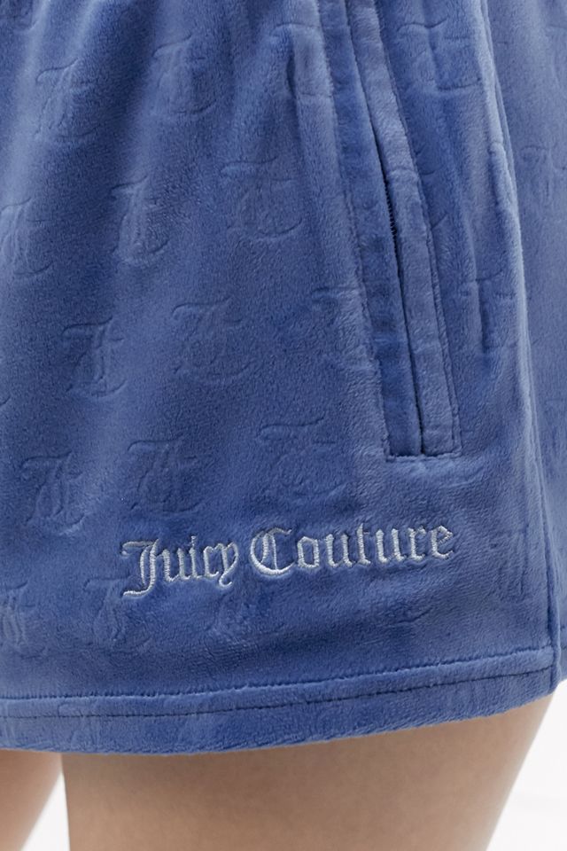 Juicy Couture Blue Embossed Logo Velour Shorts Urban Outfitters UK