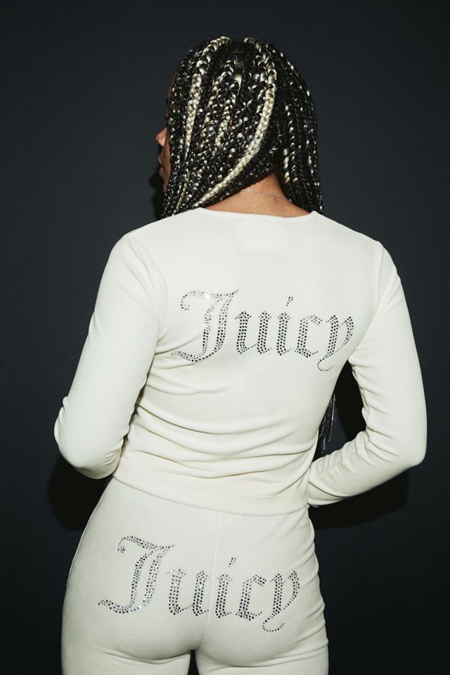 Juicy Couture UO Exclusive Ecru Velour Rhinestone Cardigan #1