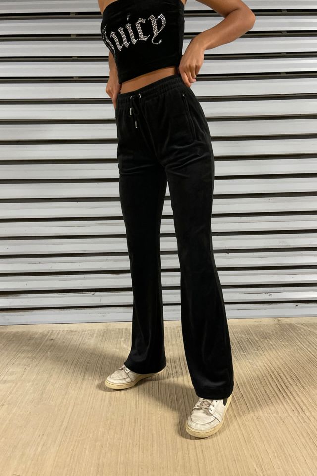 Juicy Couture UO Exclusive Black Low-Rise Velour Flare Track Pants