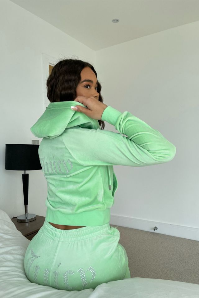 Juicy Couture Light Green Velour Zip Through Hoodie Urban Outfitters UK