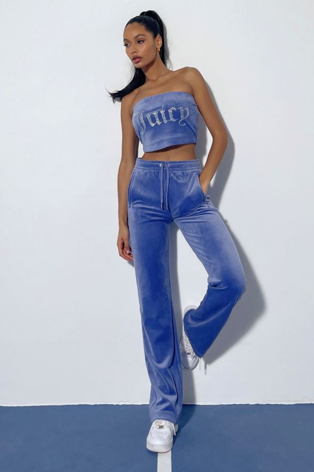 Vestlig Agent støvle Juicy Couture UO Exclusive Denim Blue Velour Flare Track Pants | Urban  Outfitters UK