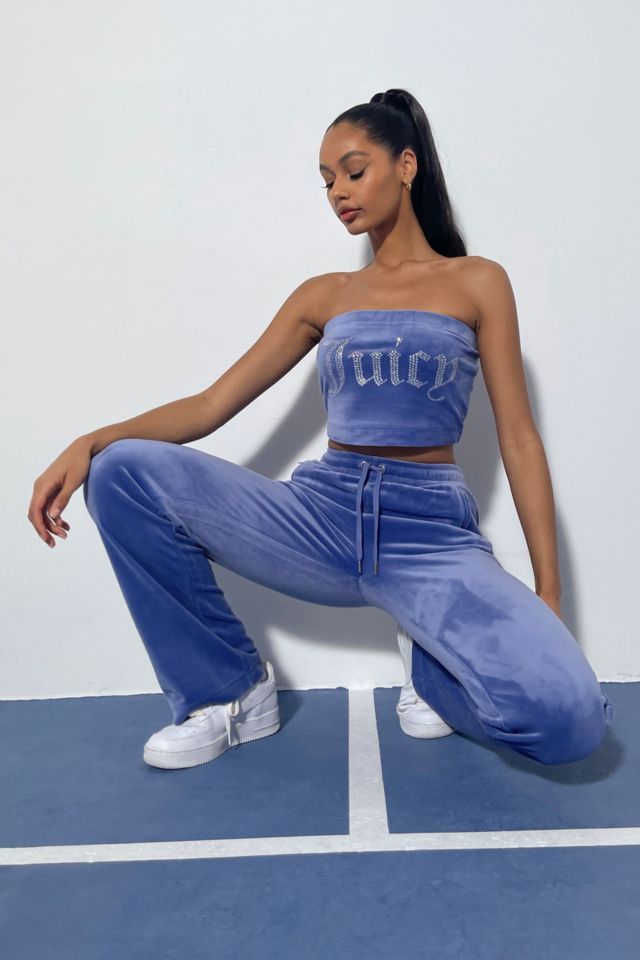 Juicy Couture UO Exclusive Denim Blue Velour Flare Track Pants