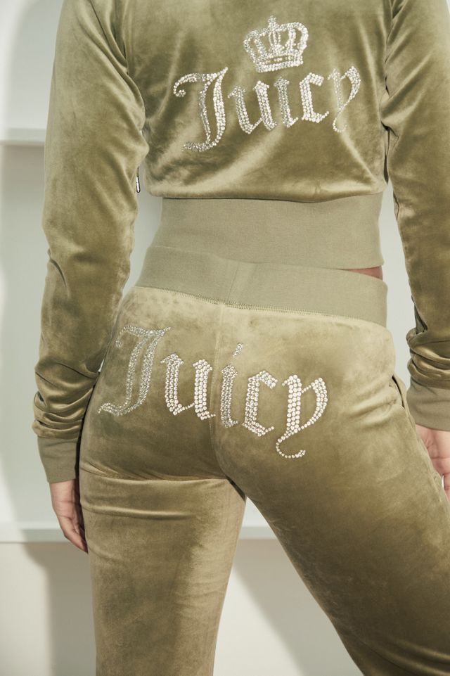 Juicy Couture UO Exclusive Moss Green Low-Rise Velour Flare