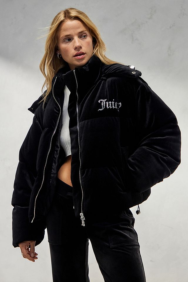 Juicy Couture Black Rosalia Hooded Puffer Jacket | Urban Outfitters UK