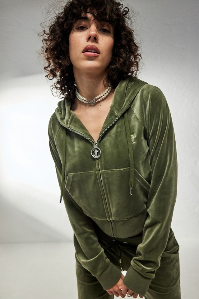 Juicy Couture - Sweat à capuche en velours avec fermeture Éclair olive #1