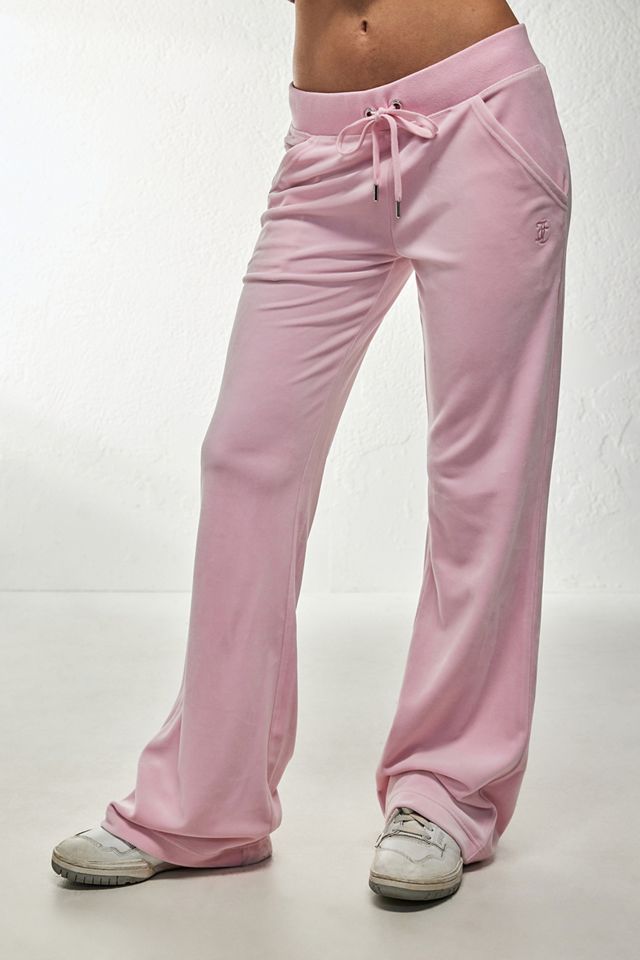 Juicy Couture Cameo Pink Low-Rise Velour Flare Track Pants