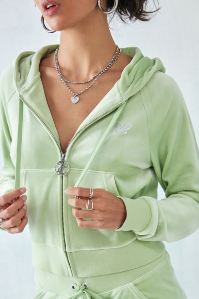 Juicy Couture Felpa con cappuccio in velluto verde con zip #2