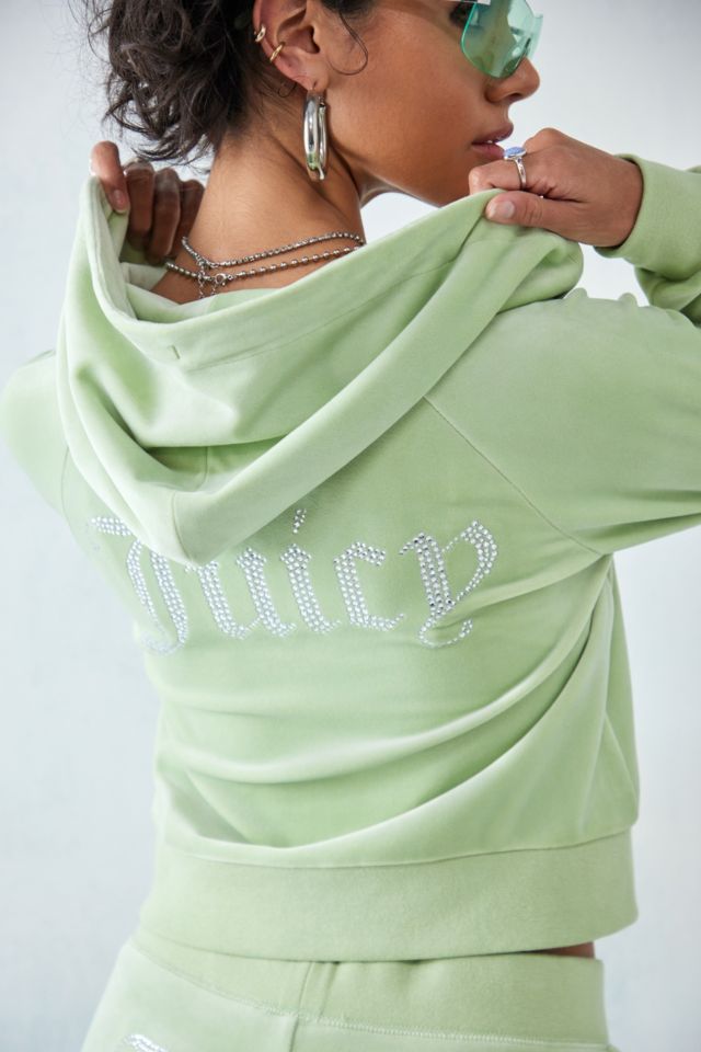 Juicy Couture Felpa con cappuccio in velluto verde con zip #3
