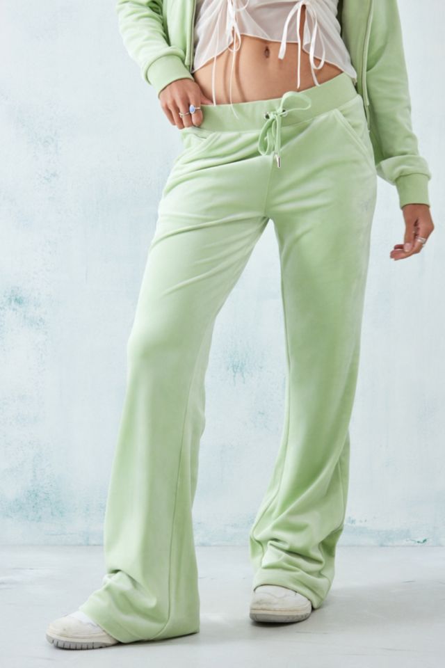 Juicy Couture Green Low-Rise Velour Flare Track Pants