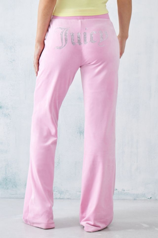 Juicy Couture Pink Low-Rise Velour Flare Track Pants | Urban Outfitters UK
