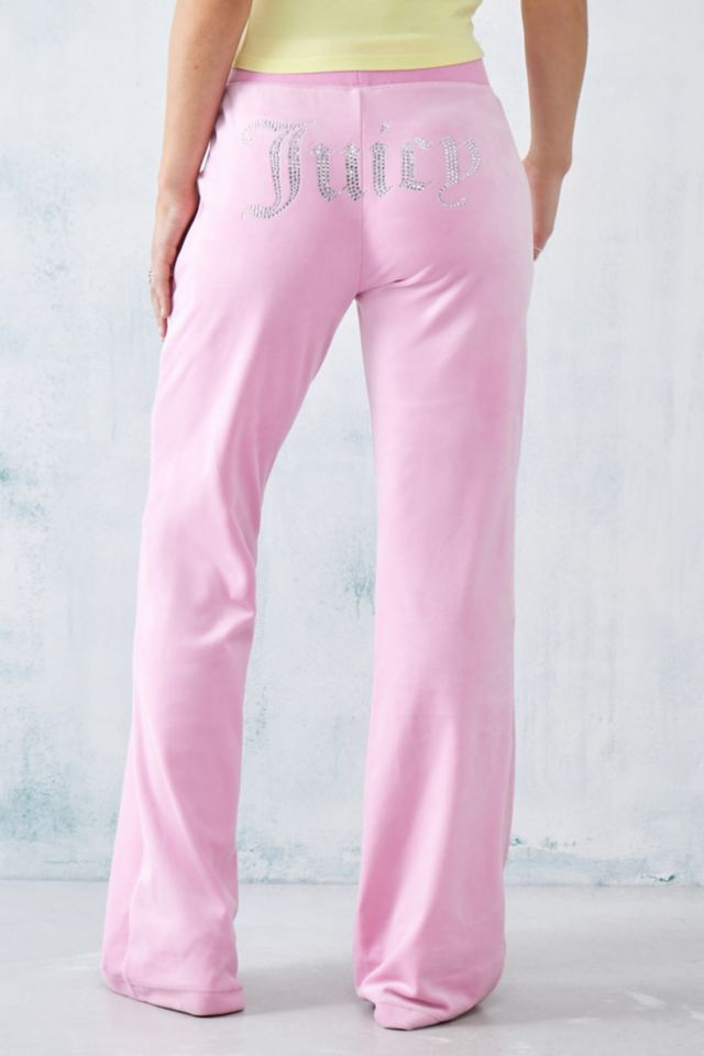 PINK GLO LOW RISE VELOUR SCATTER BEAD FLARED JOGGERS