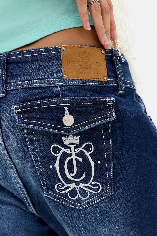 Juicy Couture Jeans a Zampa a Vita Bassa Blu Medio con Stemma #2