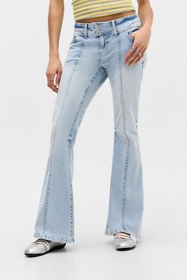 Juicy Couture Jeans Acampanados de Tiro Bajo con Escudo Azul Claro